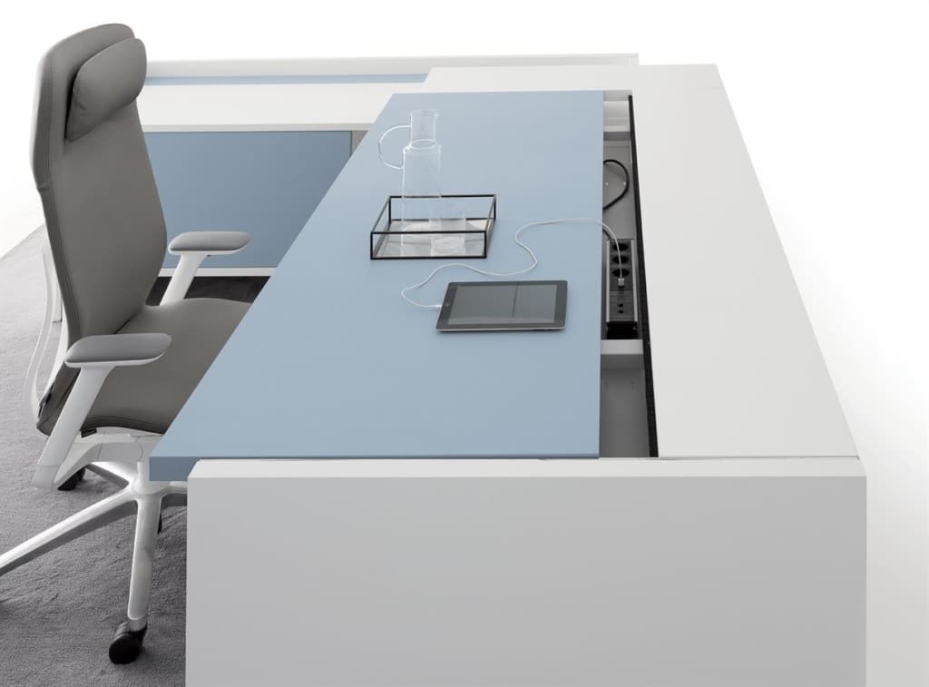 Modern Office Furniture L Shaped Desk White and Blue