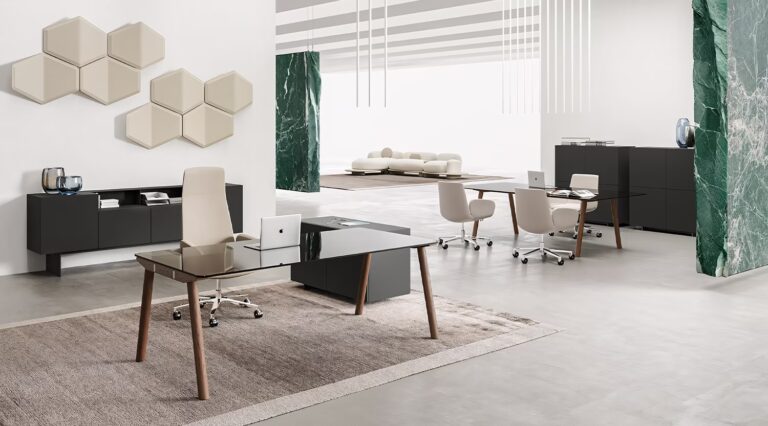 glass desk and wood legs